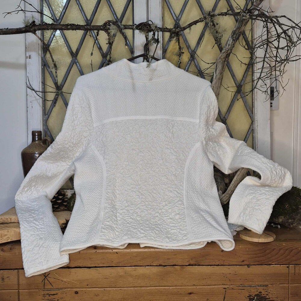 🍄50% ANTHROPOLOGIE White Zip Cardigan sz M - Picture 3 of 8
